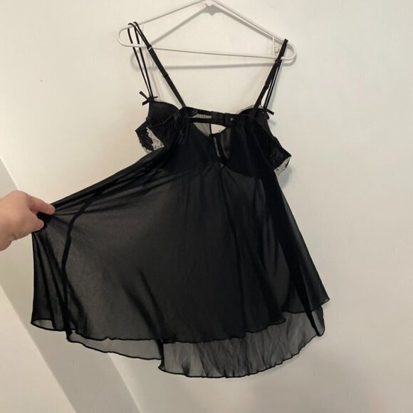 DELICATES Black Cream Ivory Lace Trim Underwired Semi Sheer Babydoll Lingerie L - Picture 14 of 14